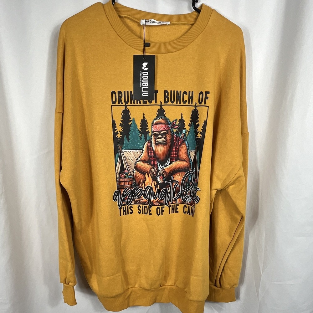 DOUBLJU Men's Yellow Graphic Print Sasquatch‎ Sweatshirt Long Sleeve Size XL